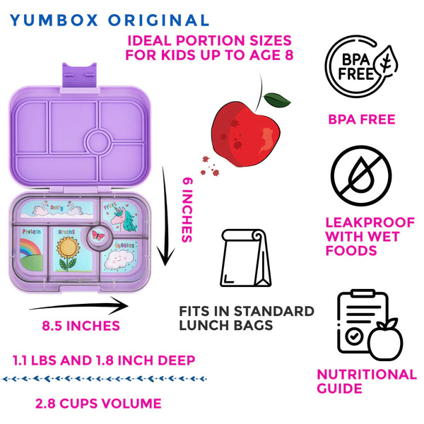 Leakproof Bento Lunch Box for Kids - Yumbox Lavande Purple (Unicorn)