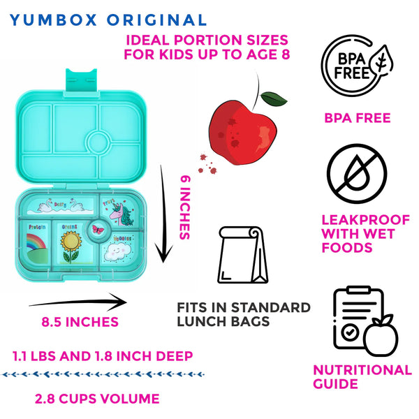 Leakproof Bento Lunch Box for Kids - Yumbox Miami Aqua (Unicorn)