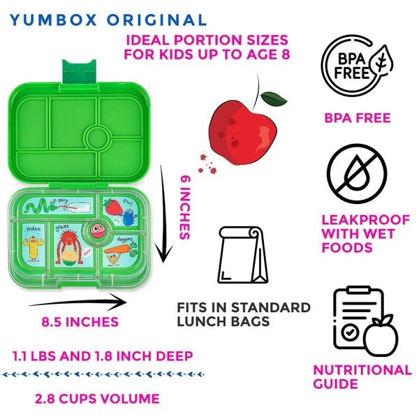 Leakproof Bento Box for Kids Jurassic Green (Funny Monsters)