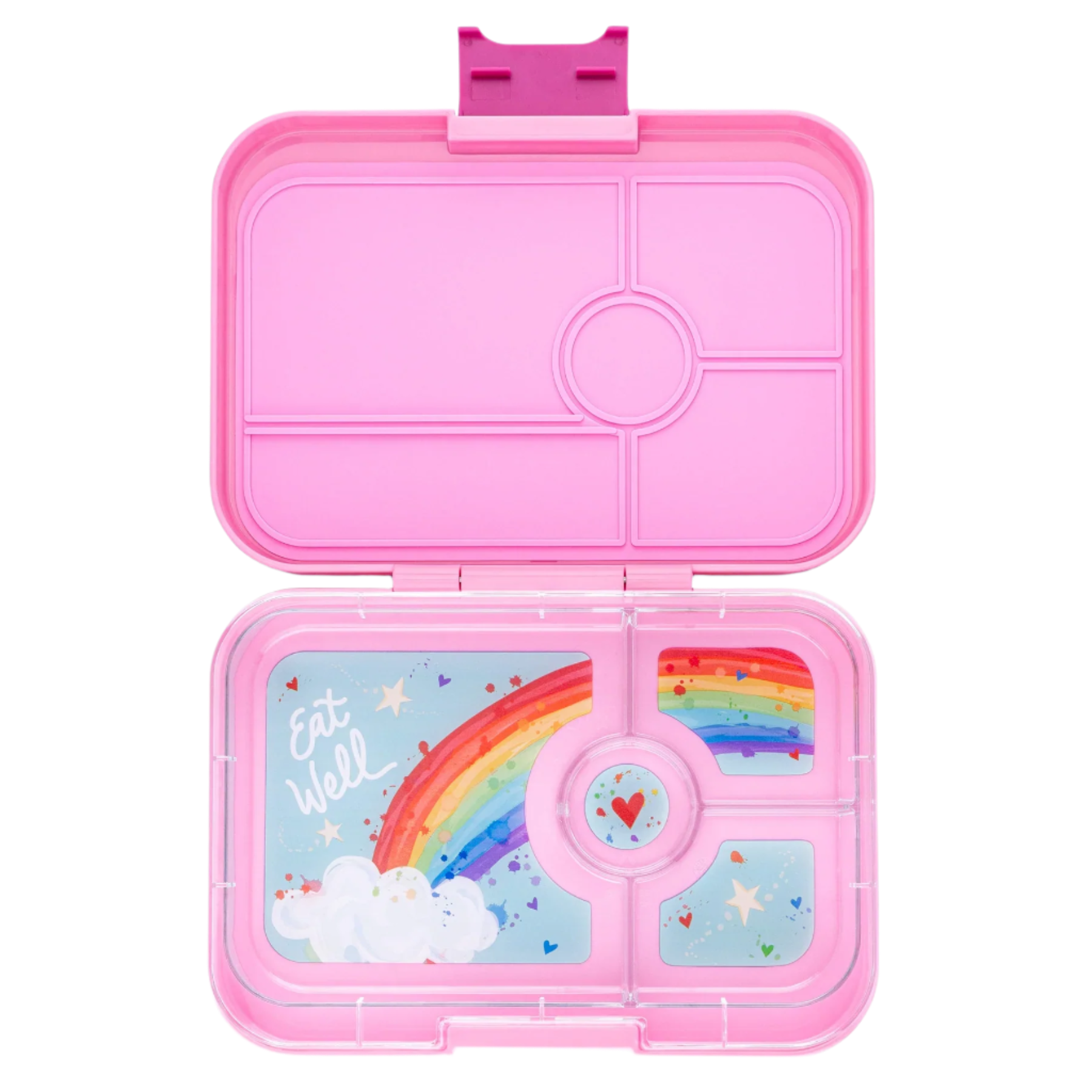 Leakproof Yumbox Tapas Bento Lunch Box - 4 Compartment - Capri Pink with Rainbow Tray