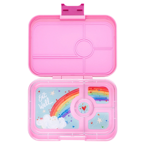 Leakproof Yumbox Tapas Bento Lunch Box - 4 Compartment - Capri Pink with Rainbow Tray