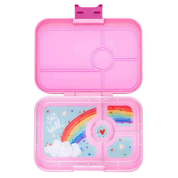 Leakproof Yumbox Tapas Bento Lunch Box - 4 Compartment - Capri Pink with Rainbow Tray