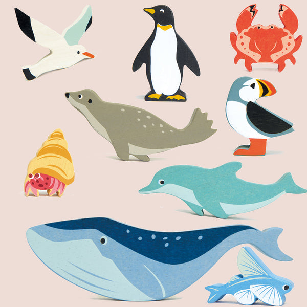 Selection of 9 Wooden Animals - Ocean