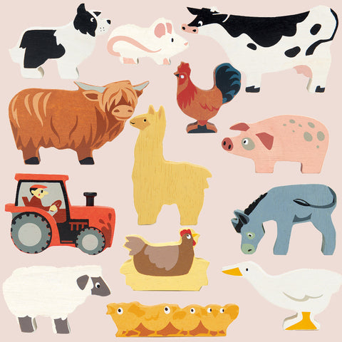Selection of 13 wooden animals - Farm