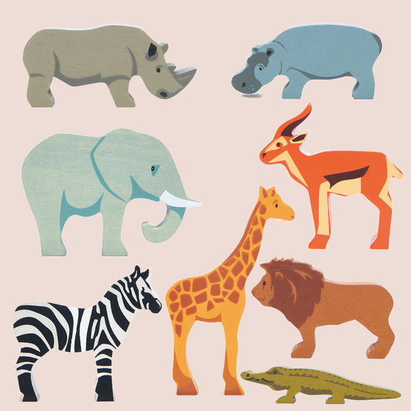 Selection of 8 Wooden Animals - Safari
